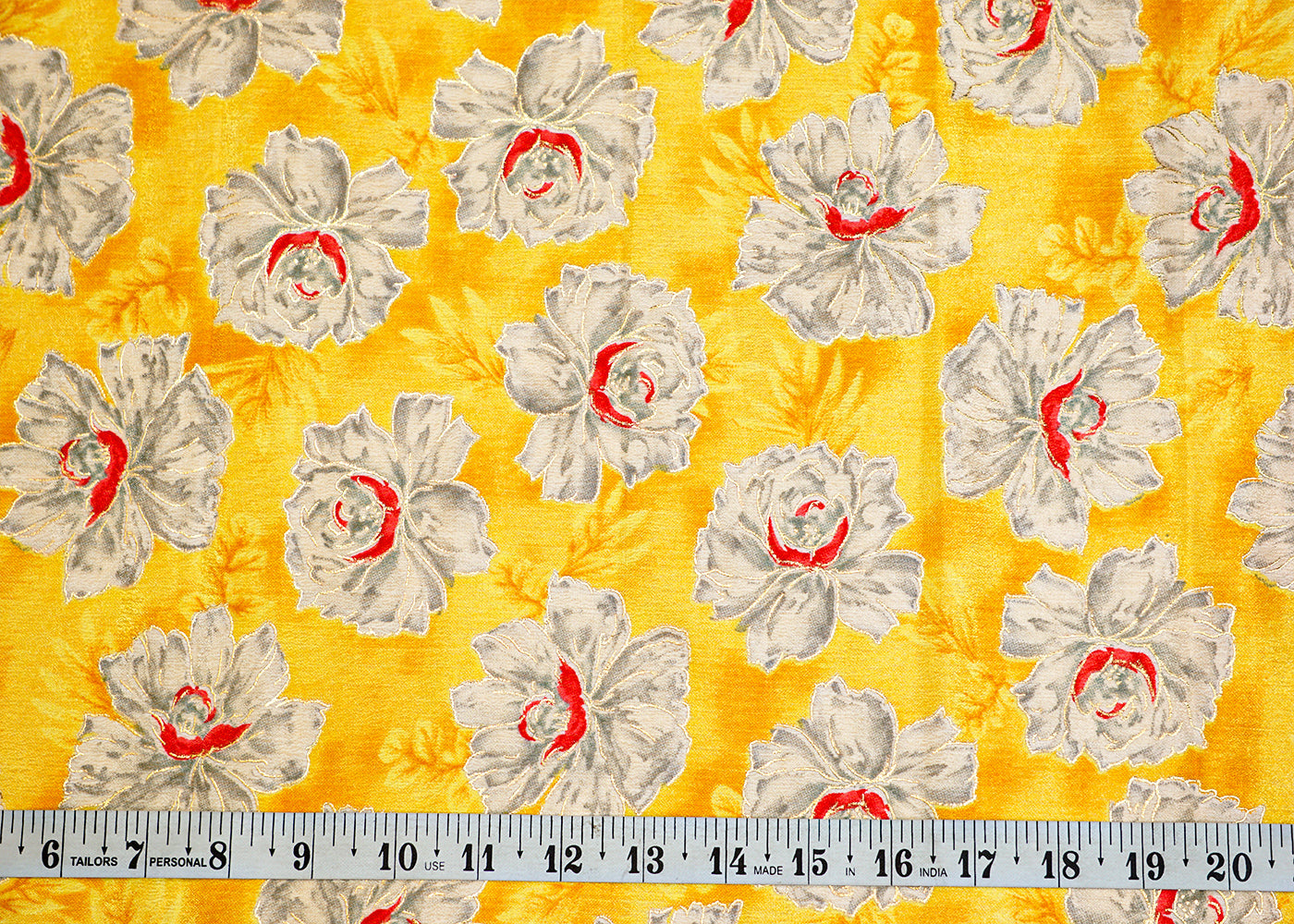 Yellow Chinon Chiffon Fabric with Allover White Flowers 14010