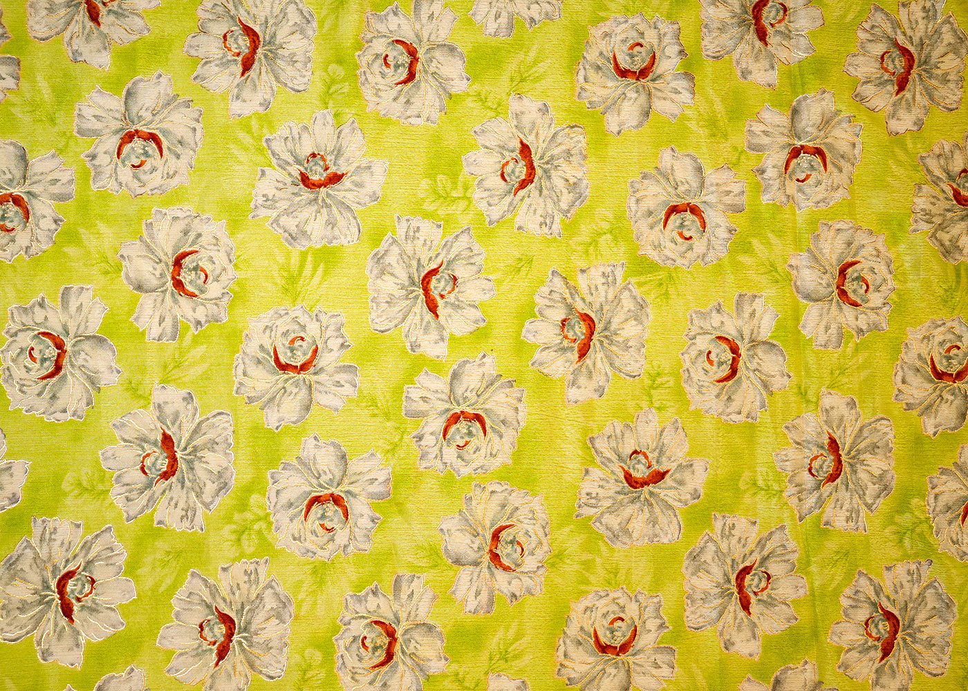 Light Green Chinon Chiffon Fabric with Allover White Flowers 14011