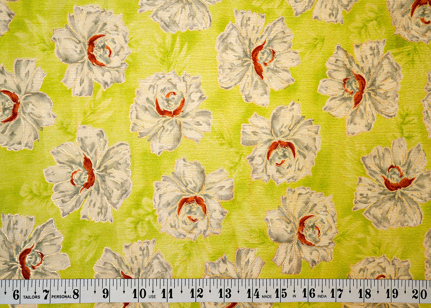 Light Green Chinon Chiffon Fabric with Allover White Flowers 14011