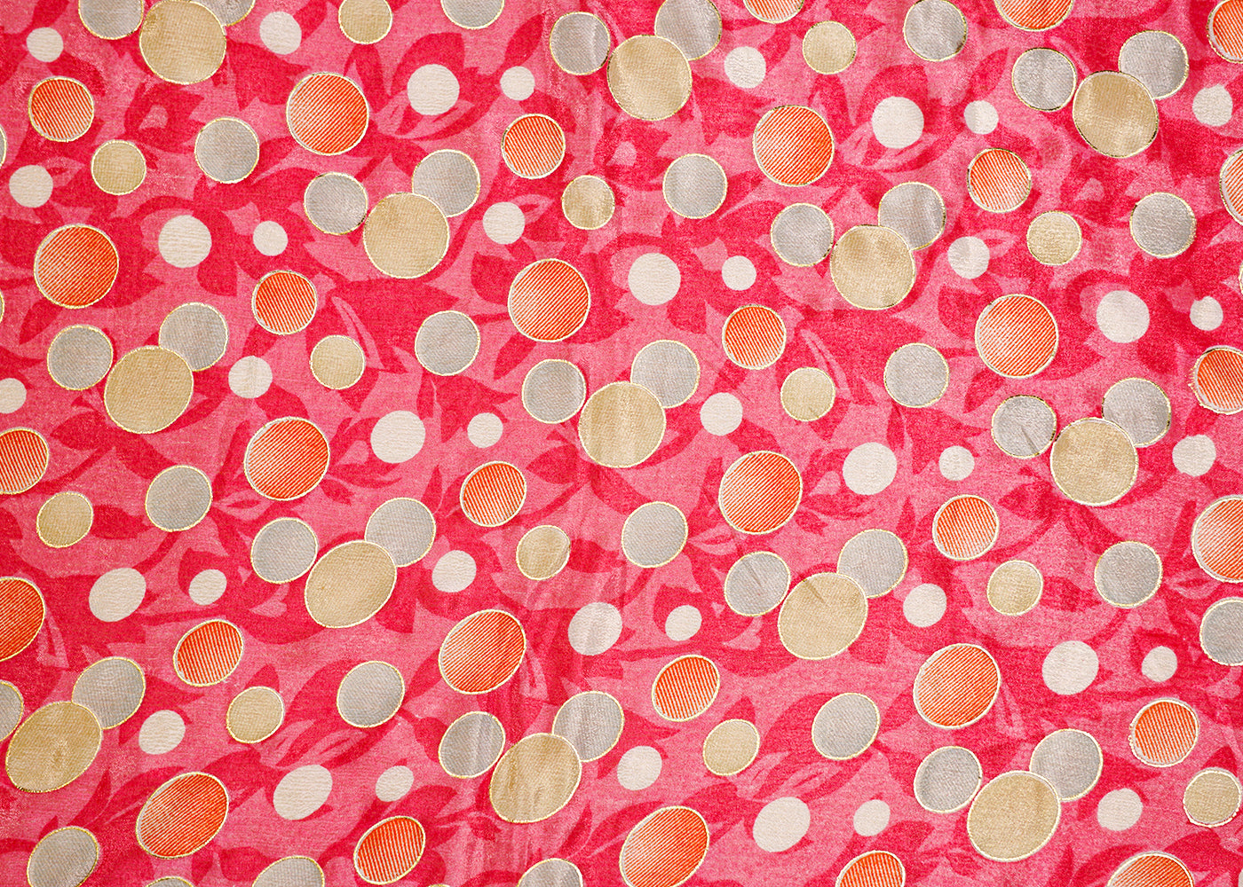Pink Chinon Chiffon Fabric with Allover Multi-Color Circles Pattern 14013