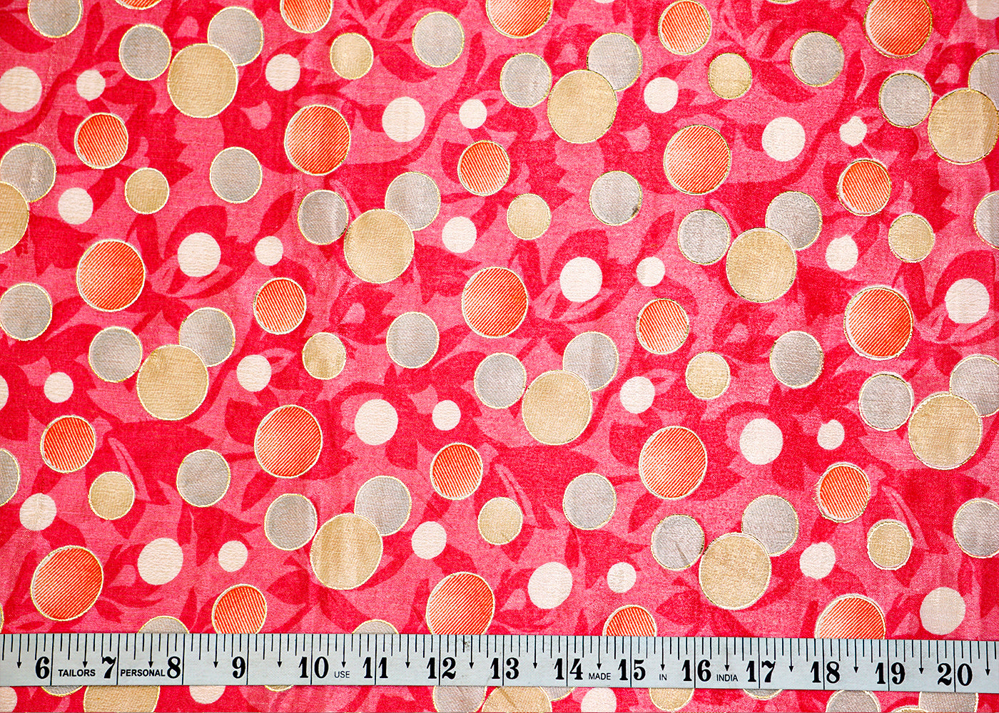 Pink Chinon Chiffon Fabric with Allover Multi-Color Circles Pattern 14013
