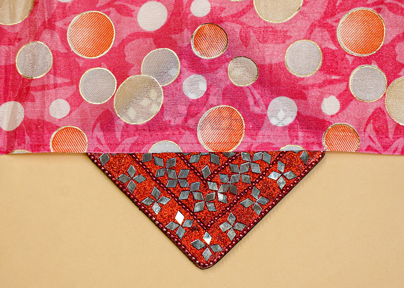 Pink Chinon Chiffon Fabric with Allover Multi-Color Circles Pattern 14013