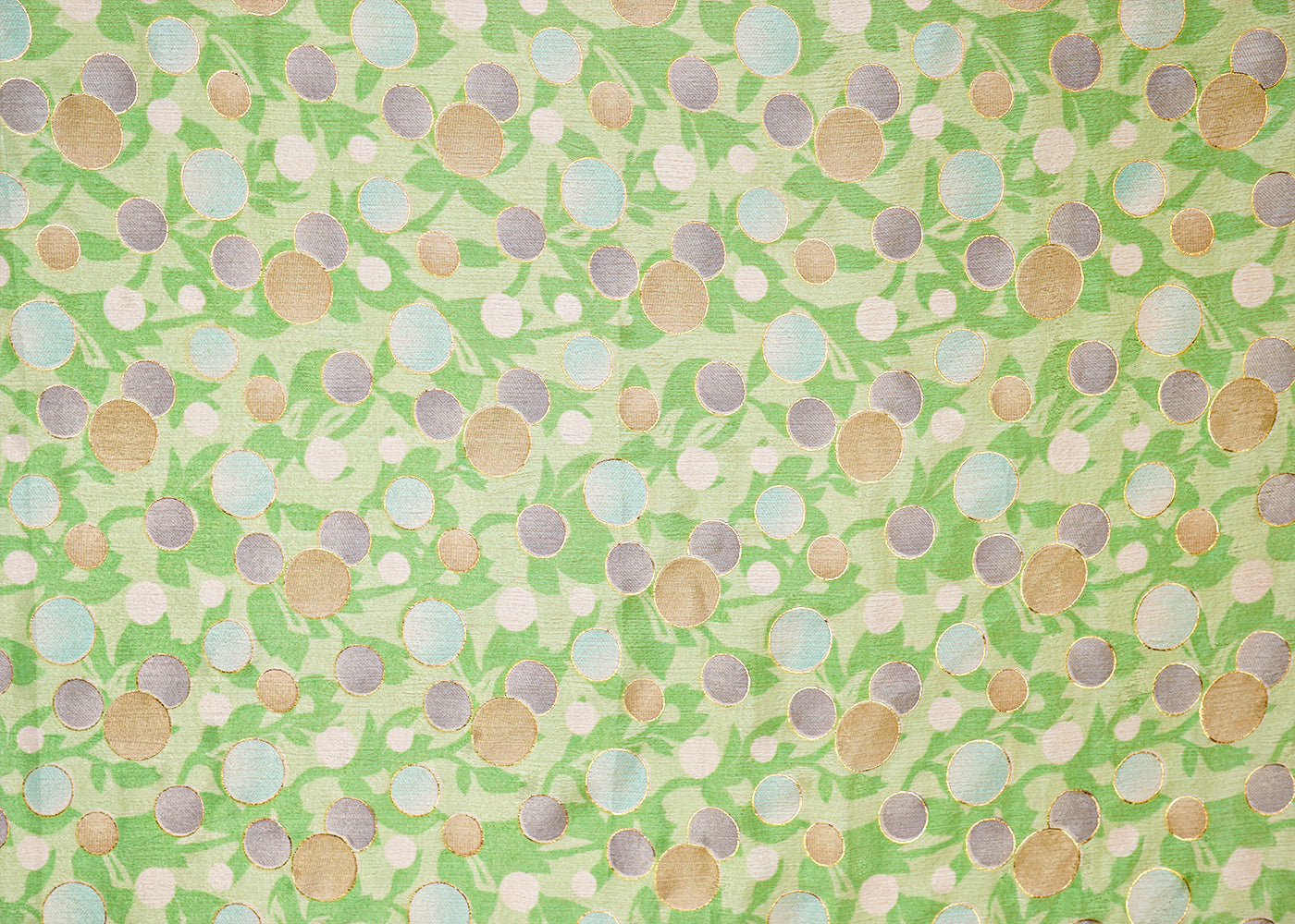 Light Green Chinon Chiffon Fabric with Multi-Colour Circles Pattern 14014