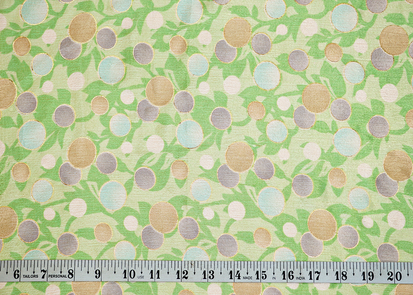 Light Green Chinon Chiffon Fabric with Multi-Colour Circles Pattern 14014