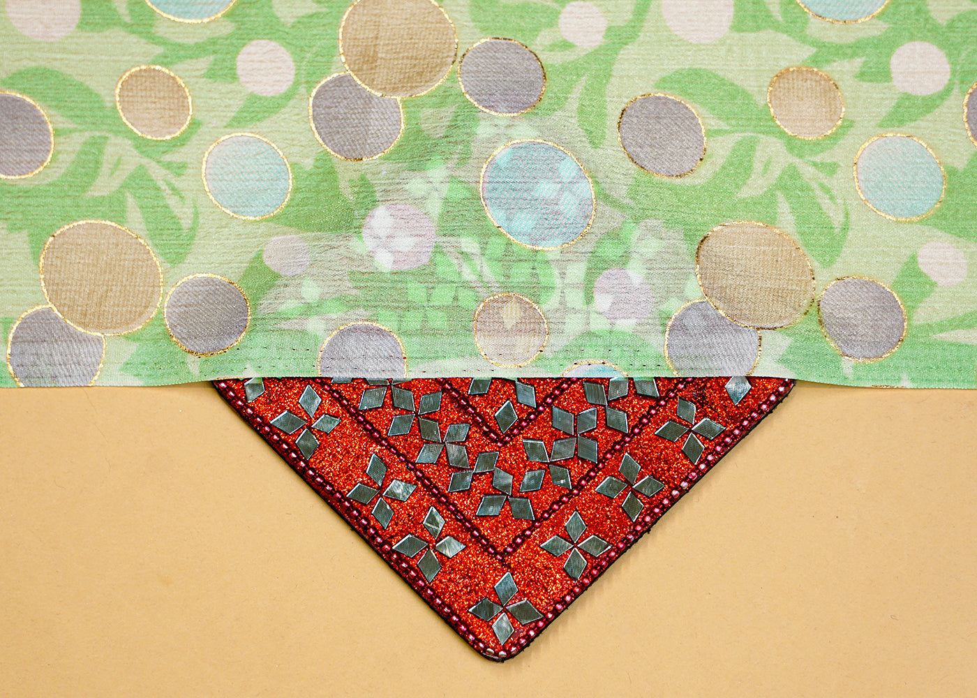 Light Green Chinon Chiffon Fabric with Multi-Colour Circles Pattern 14014