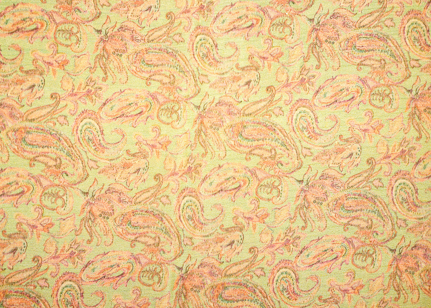 Light Green Crushed Tissue Fabric with Allover Paisley Print and Lurex Thread 14019