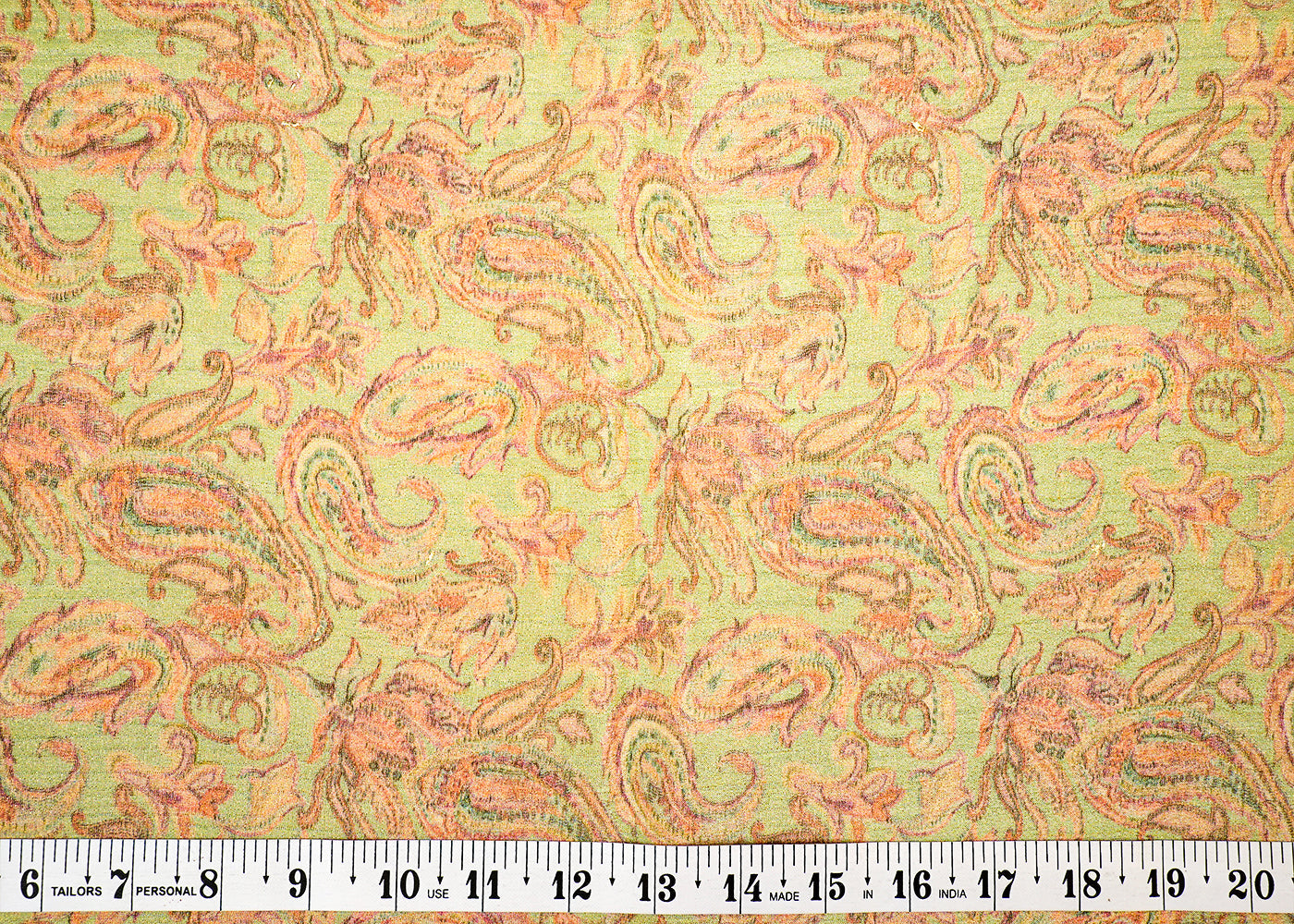 Light Green Crushed Tissue Fabric with Allover Paisley Print and Lurex Thread 14019