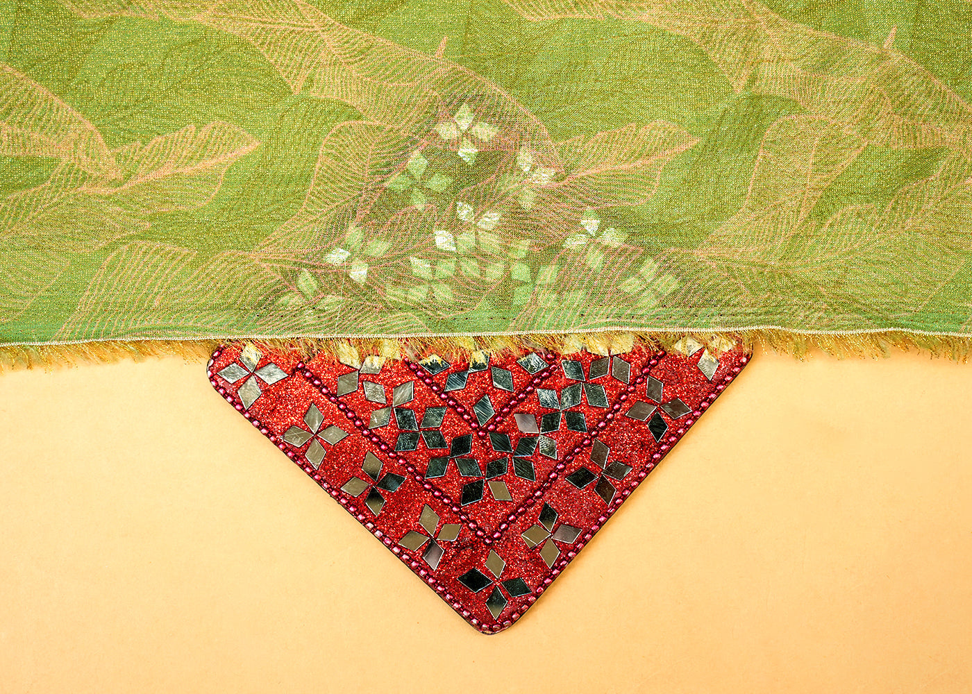 Light Green Crushed Tissue Fabric with Allover Floral Print and Lurex Thread 14025