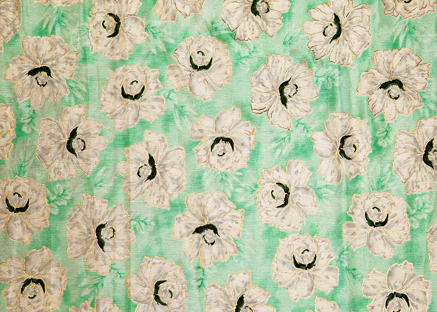 Sea Green Chinon Chiffon Fabric with Allover White Flowers 14030