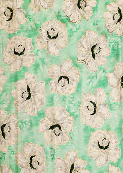 Sea Green Chinon Chiffon Fabric with Allover White Flowers 14030