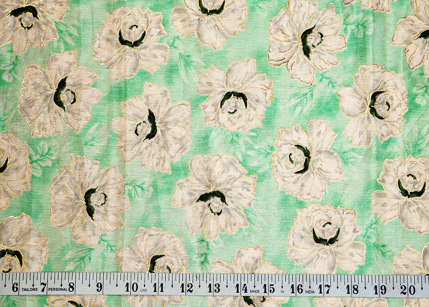 Sea Green Chinon Chiffon Fabric with Allover White Flowers 14030