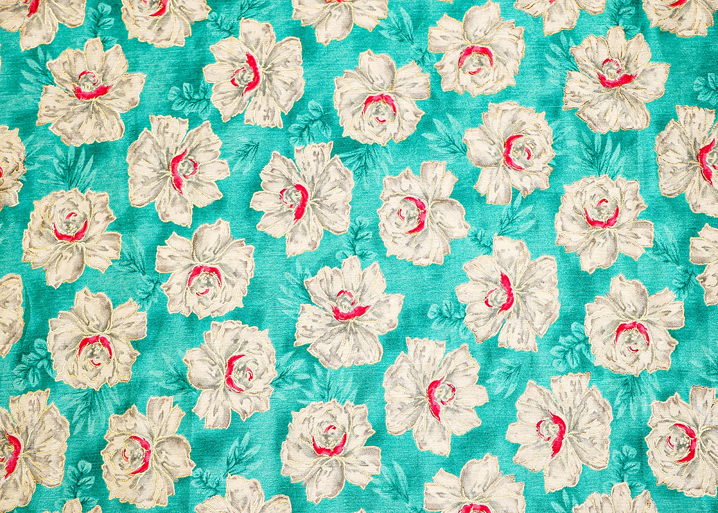 Firozi Chinon Chiffon Fabric with Allover White Flowers 14032