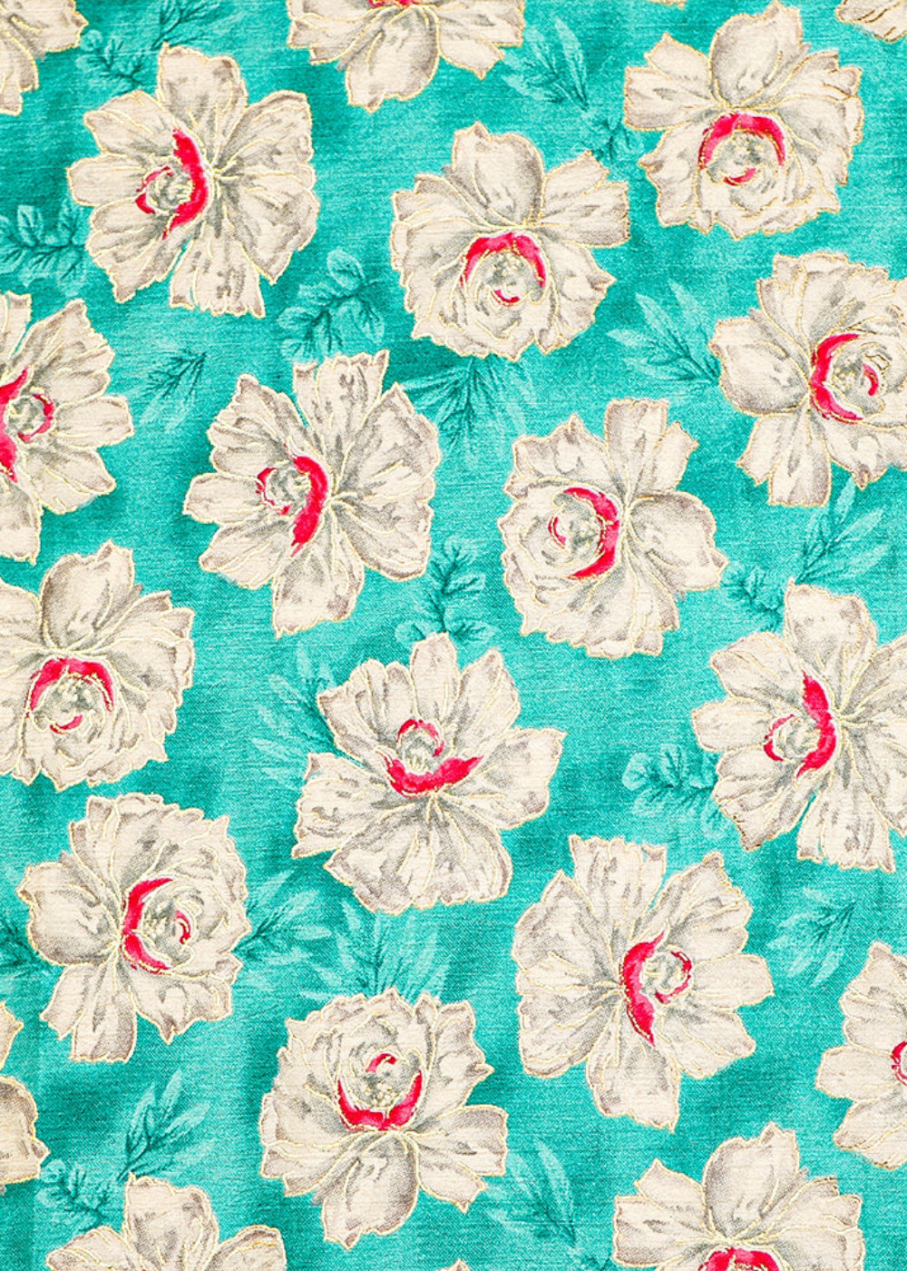 Firozi-Chinon-Chiffon-Fabric-with-Allover-White-Flowers-14032
