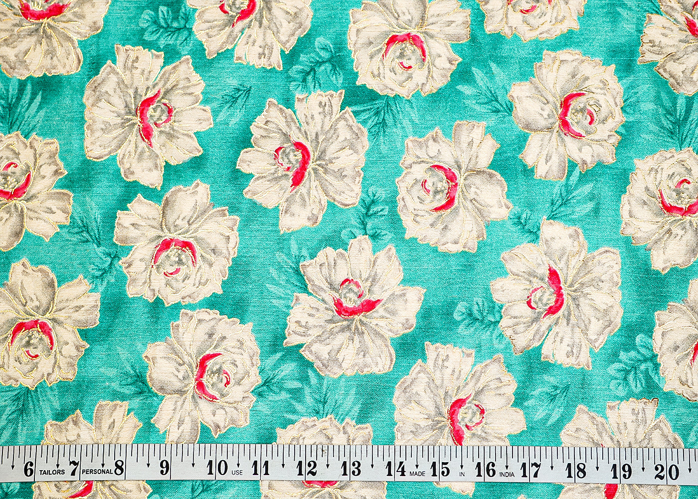 Firozi Chinon Chiffon Fabric with Allover White Flowers 14032
