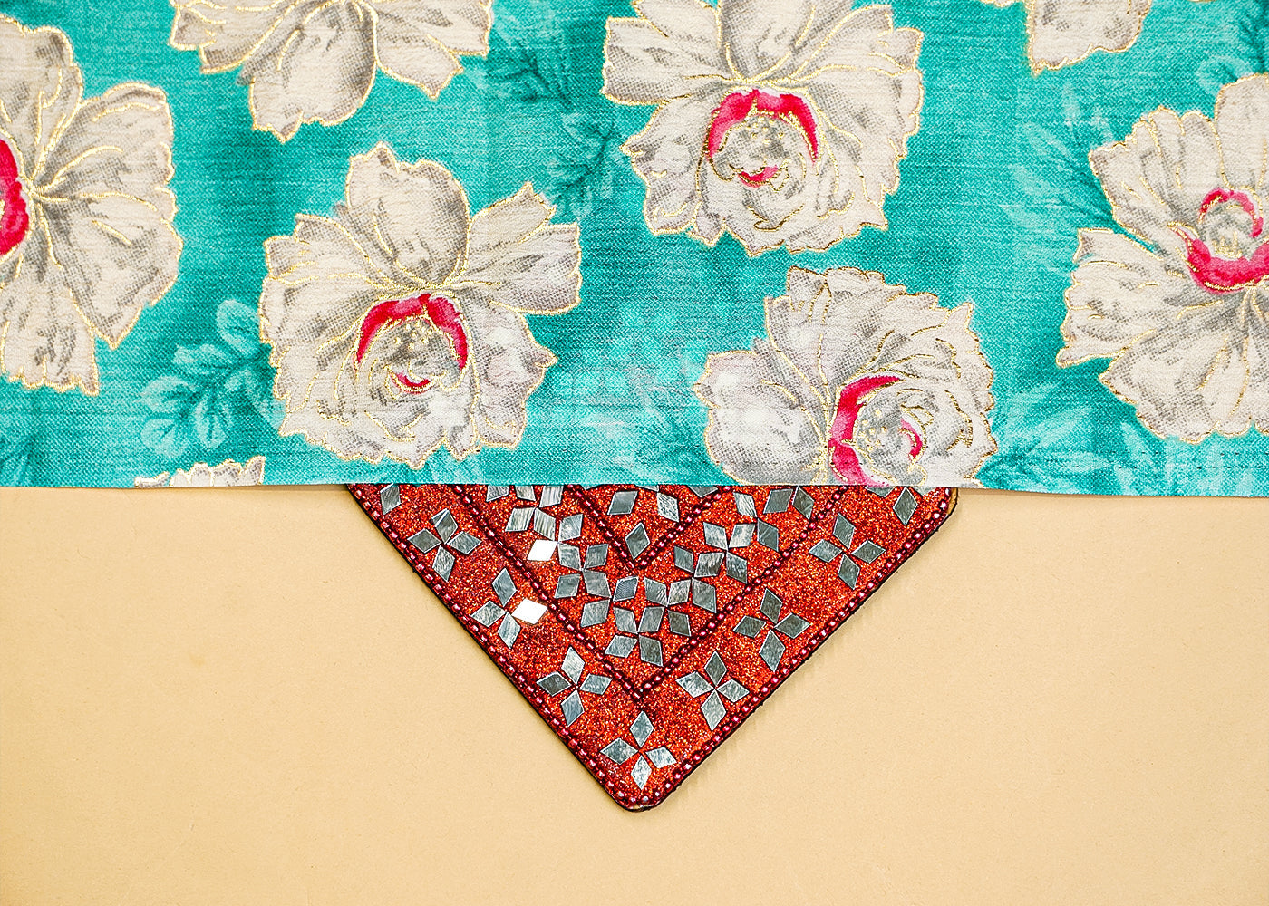 Firozi Chinon Chiffon Fabric with Allover White Flowers 14032