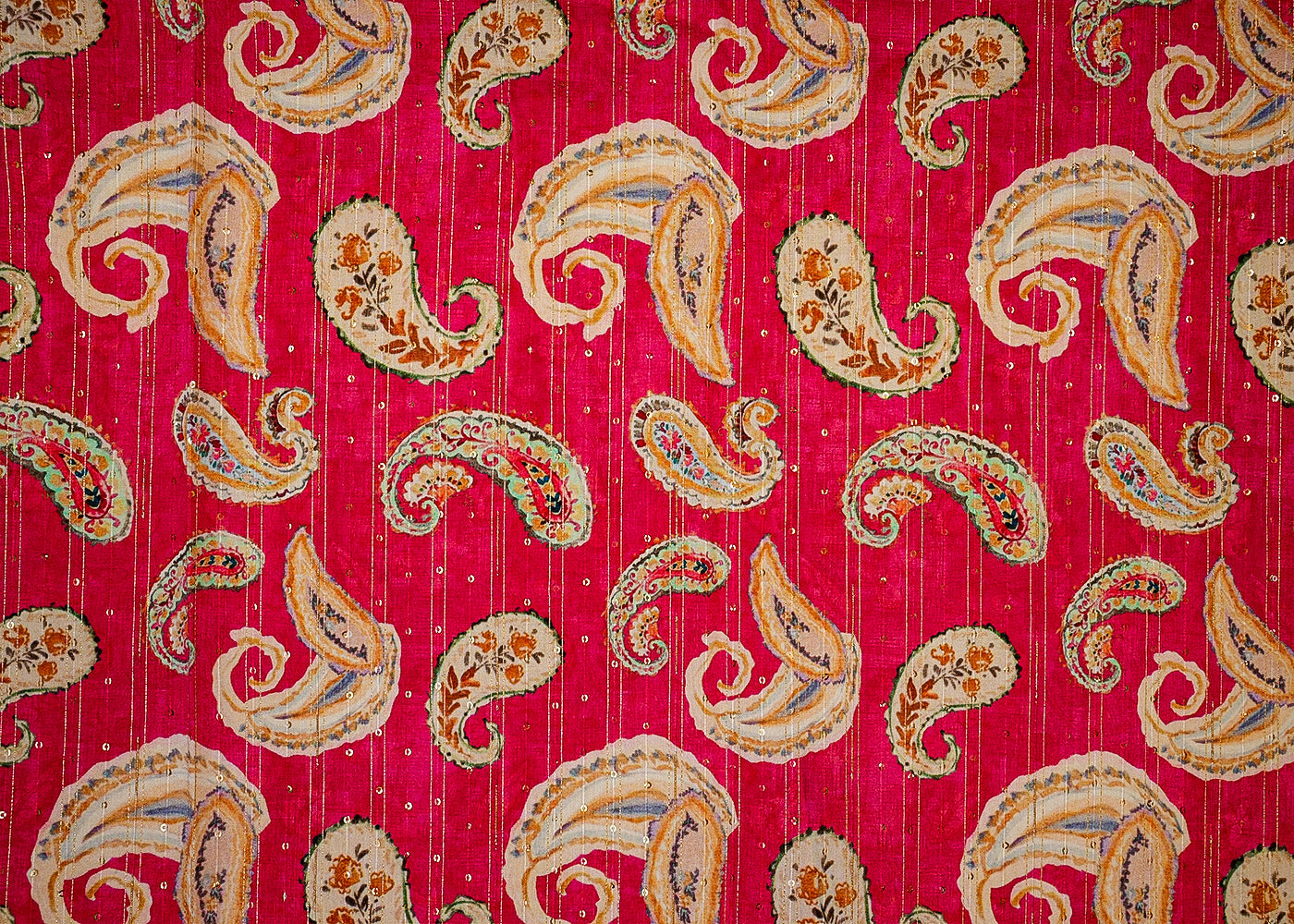 Pink Chanderi Fabric with Allover Paisley Print, Thread, and Sequins Work 14043