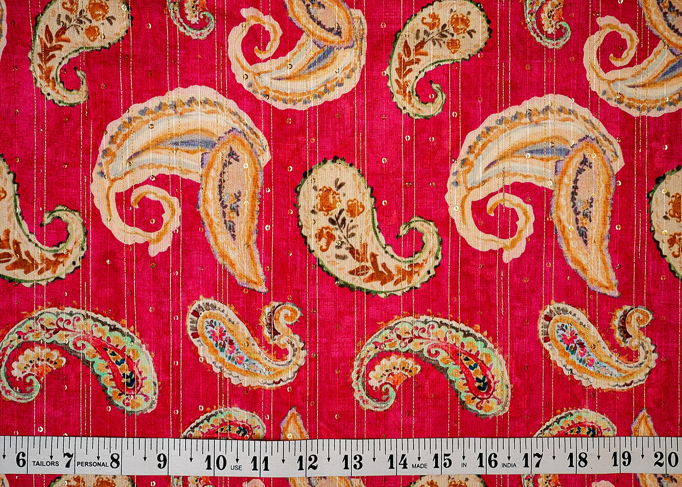 Pink Chanderi Fabric with Allover Paisley Print, Thread, and Sequins Work 14043