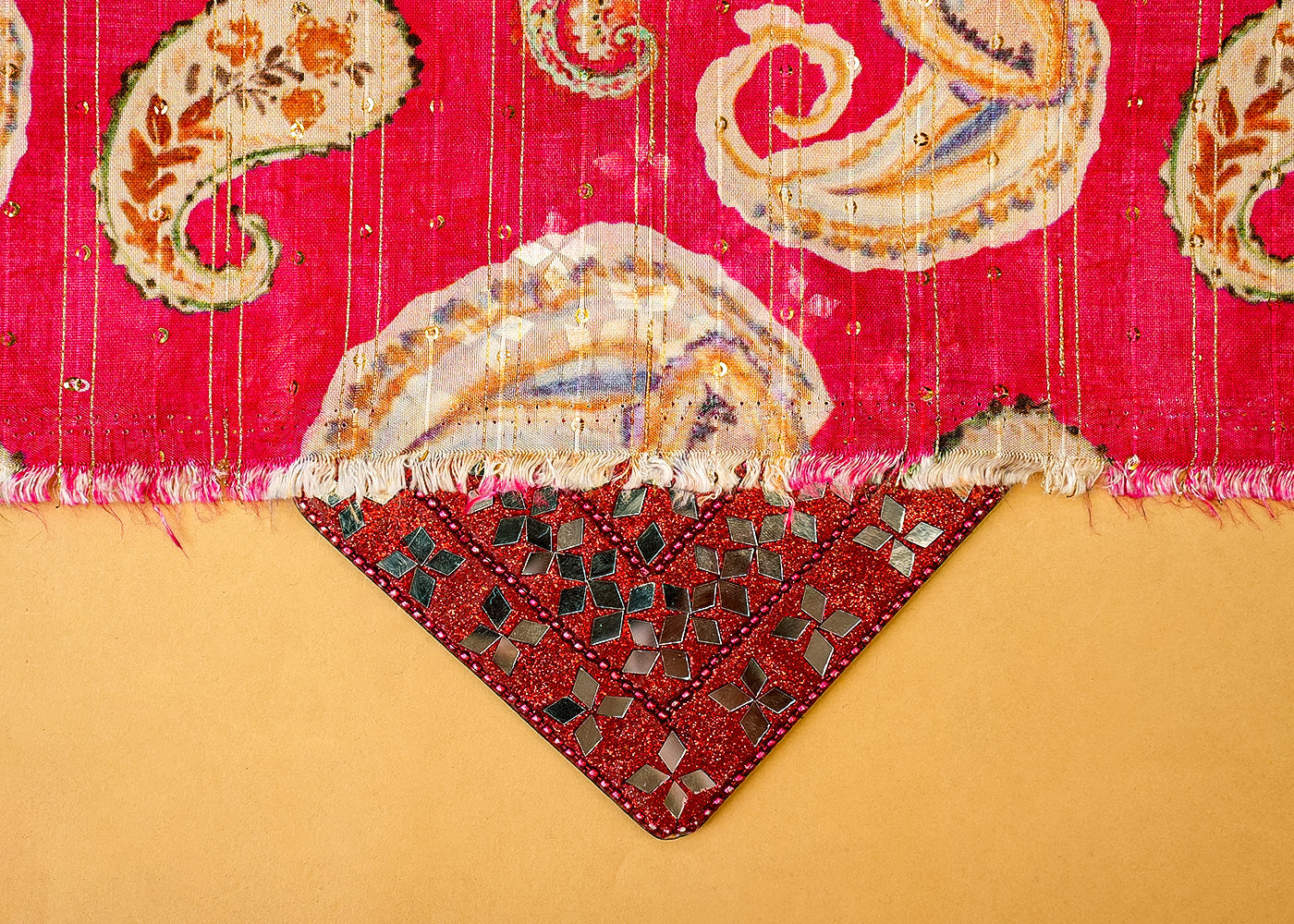 Pink Chanderi Fabric with Allover Paisley Print, Thread, and Sequins Work 14043