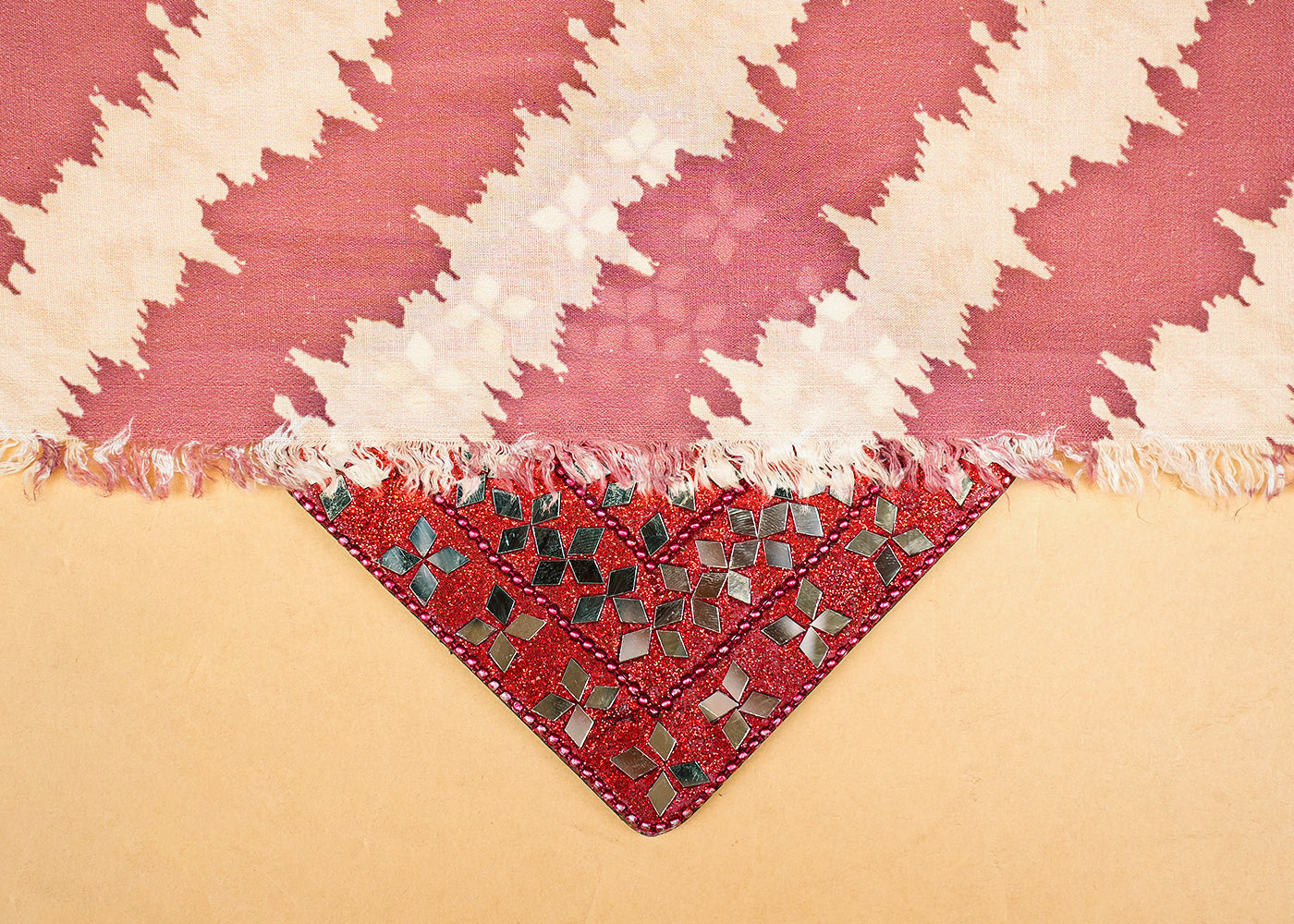 Old Rose Pink Muslin Fabric with Allover Diagonal Stripes 14047