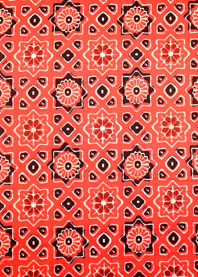 Red Muslin Fabric with Allover Traditional Pattern 14048