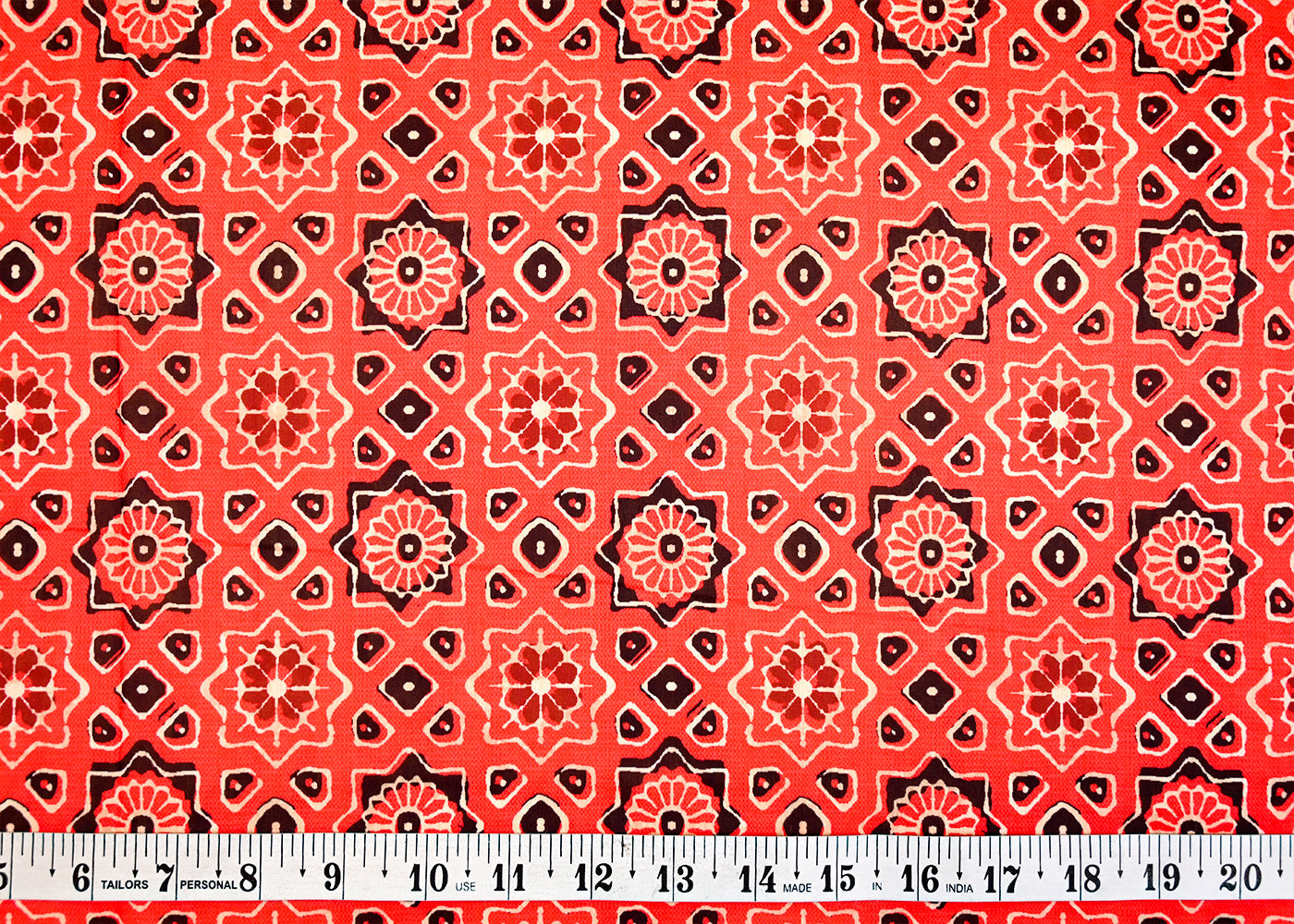 Red Muslin Fabric with Allover Traditional Pattern 14048
