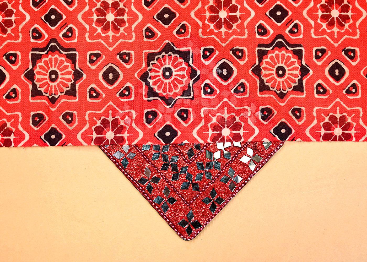 Red Muslin Fabric with Allover Traditional Pattern 14048