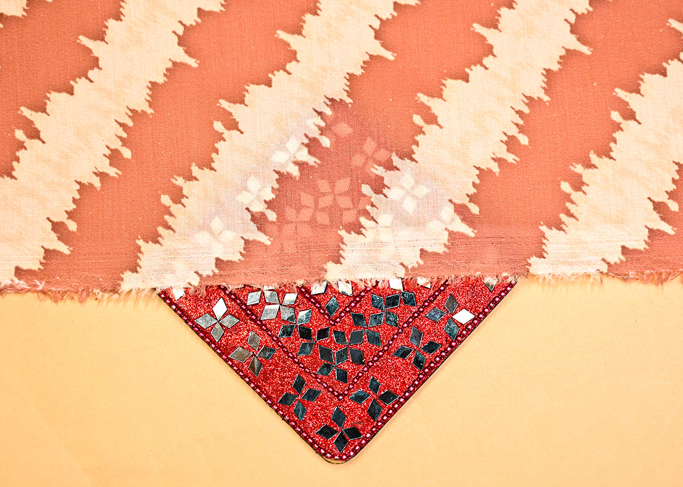 Dark Peach Muslin Fabric with Allover Diagonal Stripes 14049