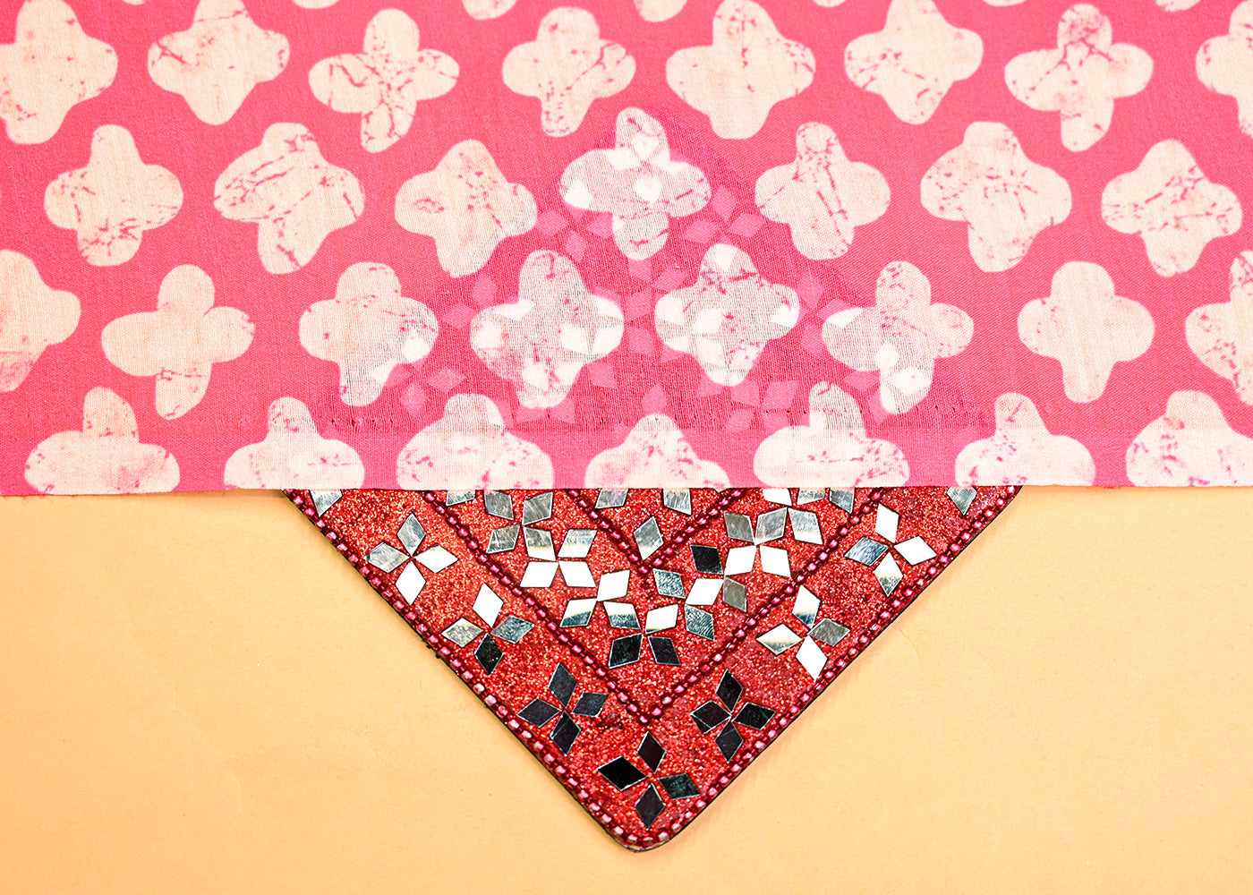 Pink Viscose Cotton Silk Fabric with Allover Abstract Batik Motif 14050