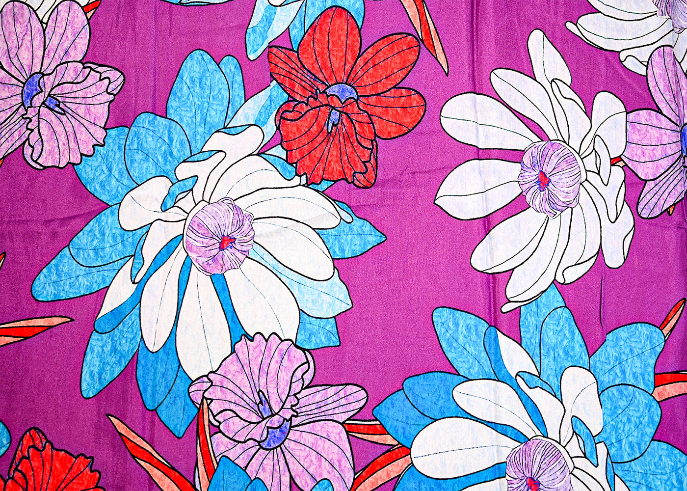 Purple Viscose Muslin Fabric with Allover Big Flowers 14051