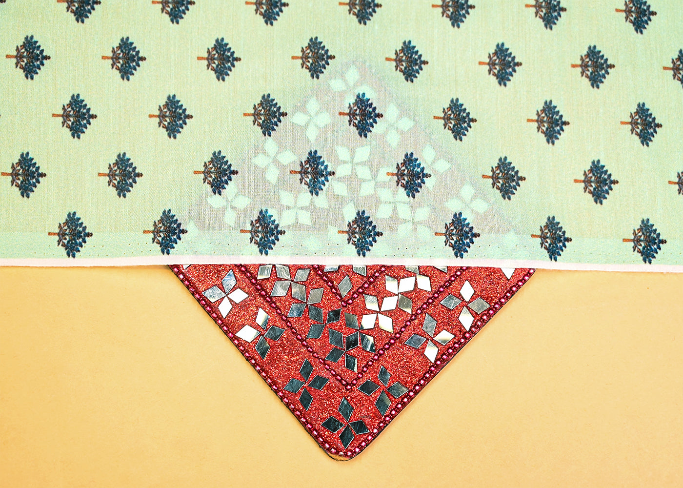 Pista Green Muslin Fabric with Allover Traditional Pattern 14054