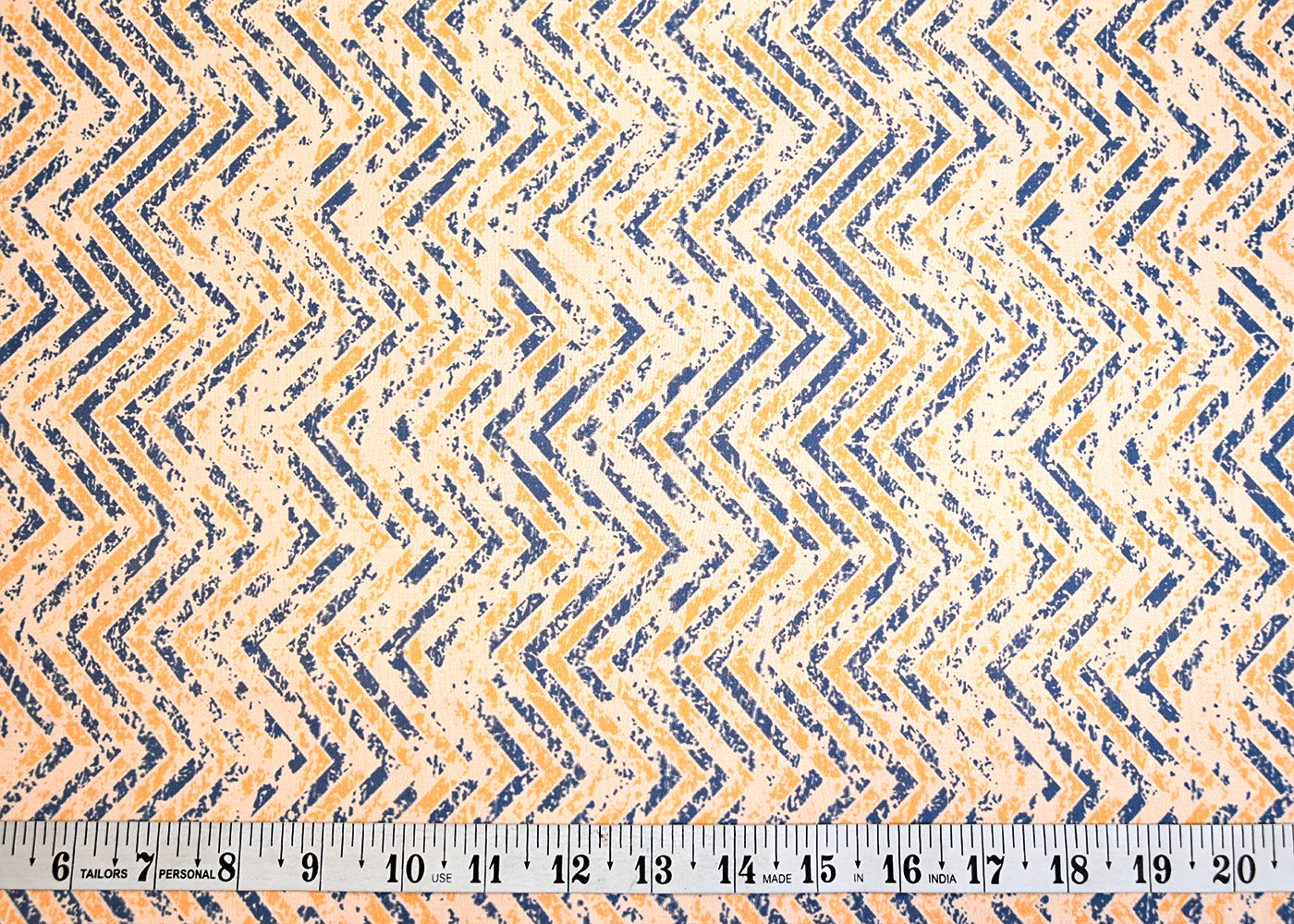 Off White Muslin Fabric with Allover Zig-Zag Pattern 14058