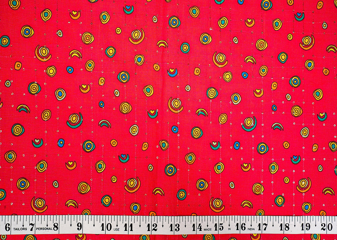 Pink Cotton Fabric with Allover Abstract Motif and Thread & Sequins Work 14059