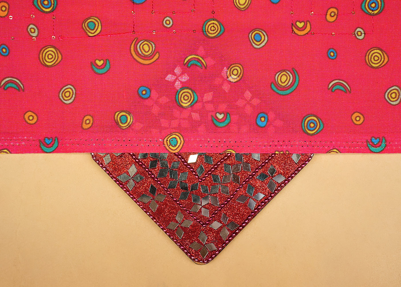 Pink Cotton Fabric with Allover Abstract Motif and Thread & Sequins Work 14059