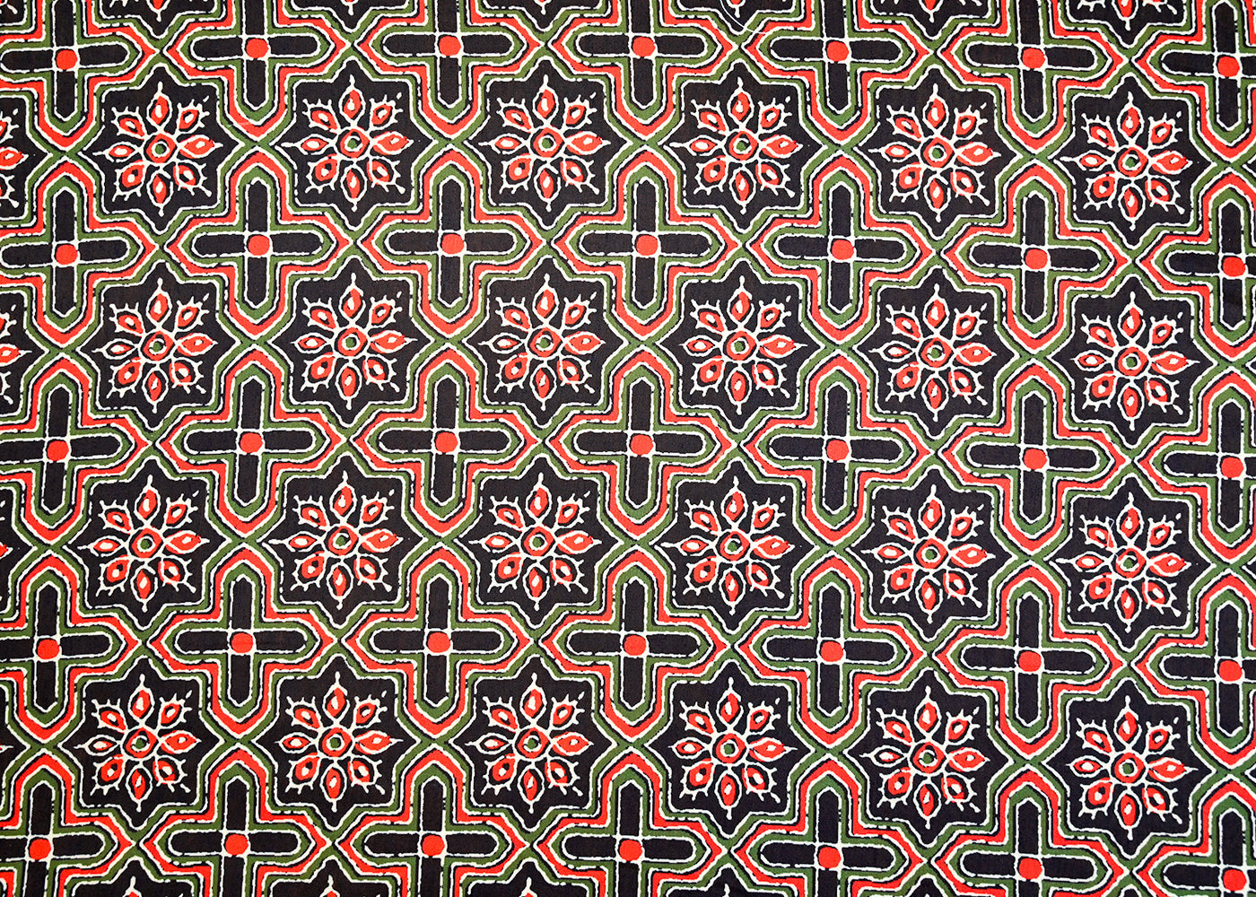 Black Muslin Fabric with Allover Traditional Pattern 14060
