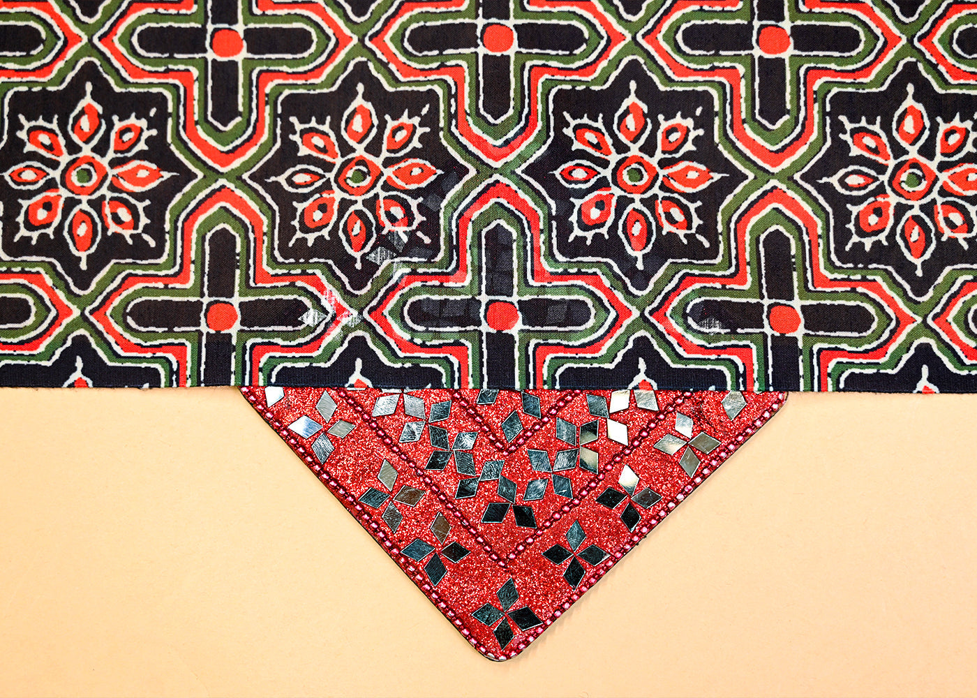 Black Muslin Fabric with Allover Traditional Pattern 14060