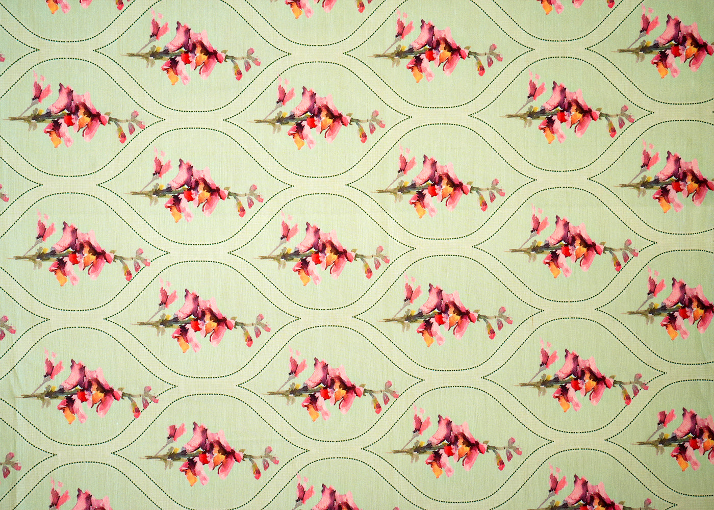 Mint Green Viscose Cotton Silk Fabric with Allover Traditional Jaal Pattern and Abstract Flowers 14061
