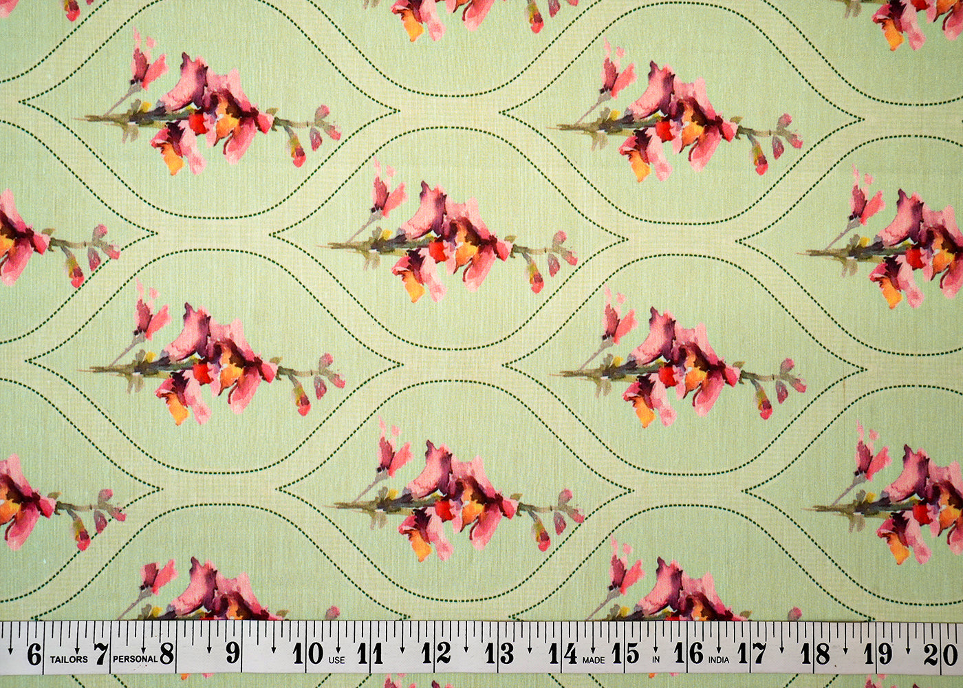 Mint Green Viscose Cotton Silk Fabric with Allover Traditional Jaal Pattern and Abstract Flowers 14061