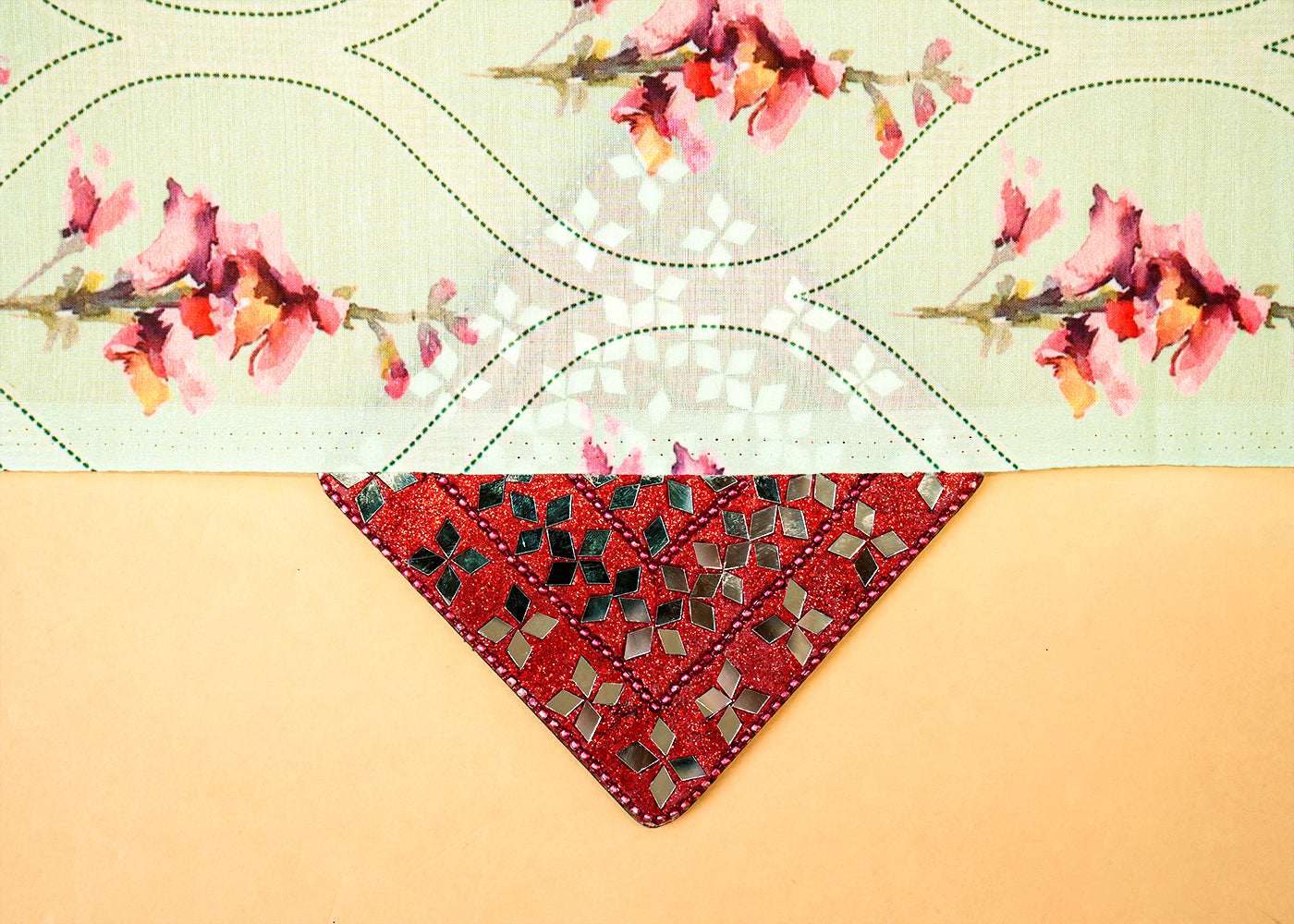 Mint Green Viscose Cotton Silk Fabric with Allover Traditional Jaal Pattern and Abstract Flowers 14061