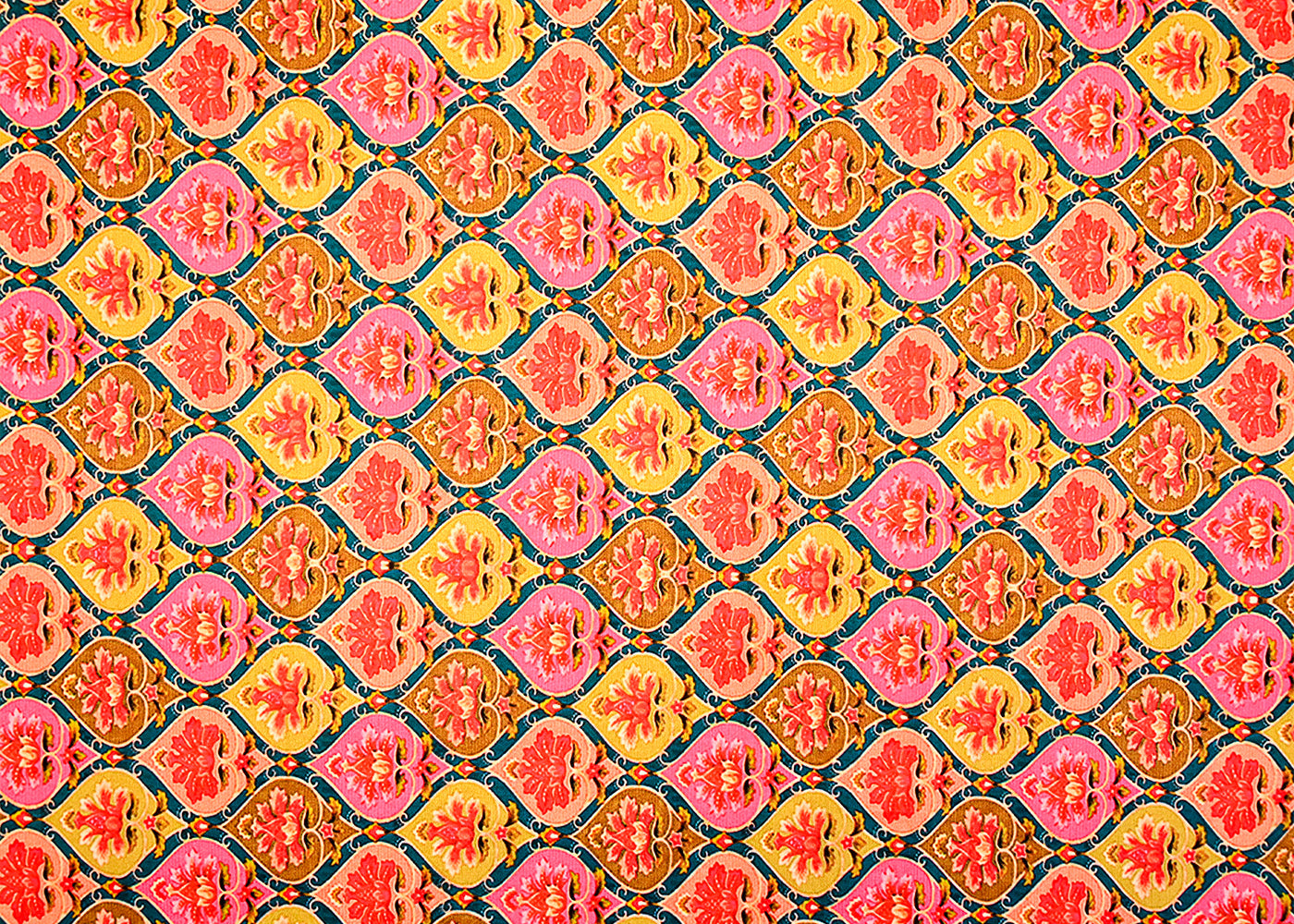 Pink And Lime Green Modal Dupion Fabric with Allover Traditional Pattern 14067