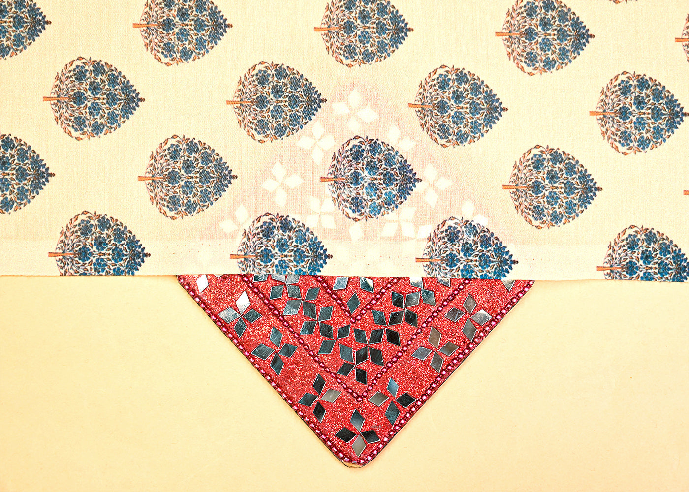 Light Peach Muslin Fabric with Allover Traditional Motifs 14068