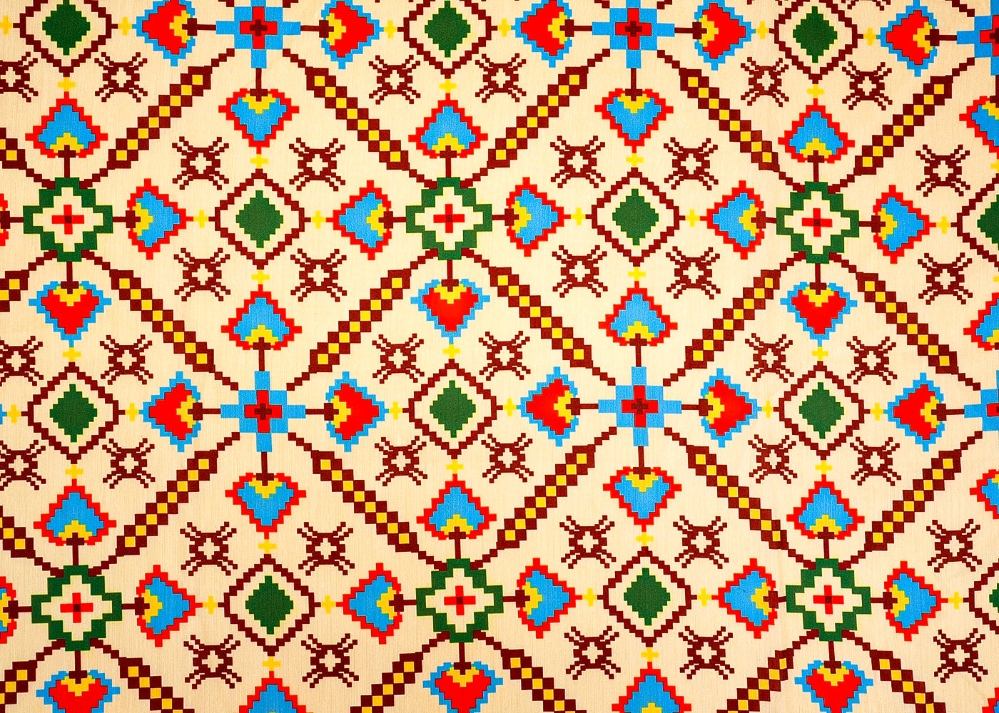 Cream Muslin Fabric with Allover Mosaic Print 14070