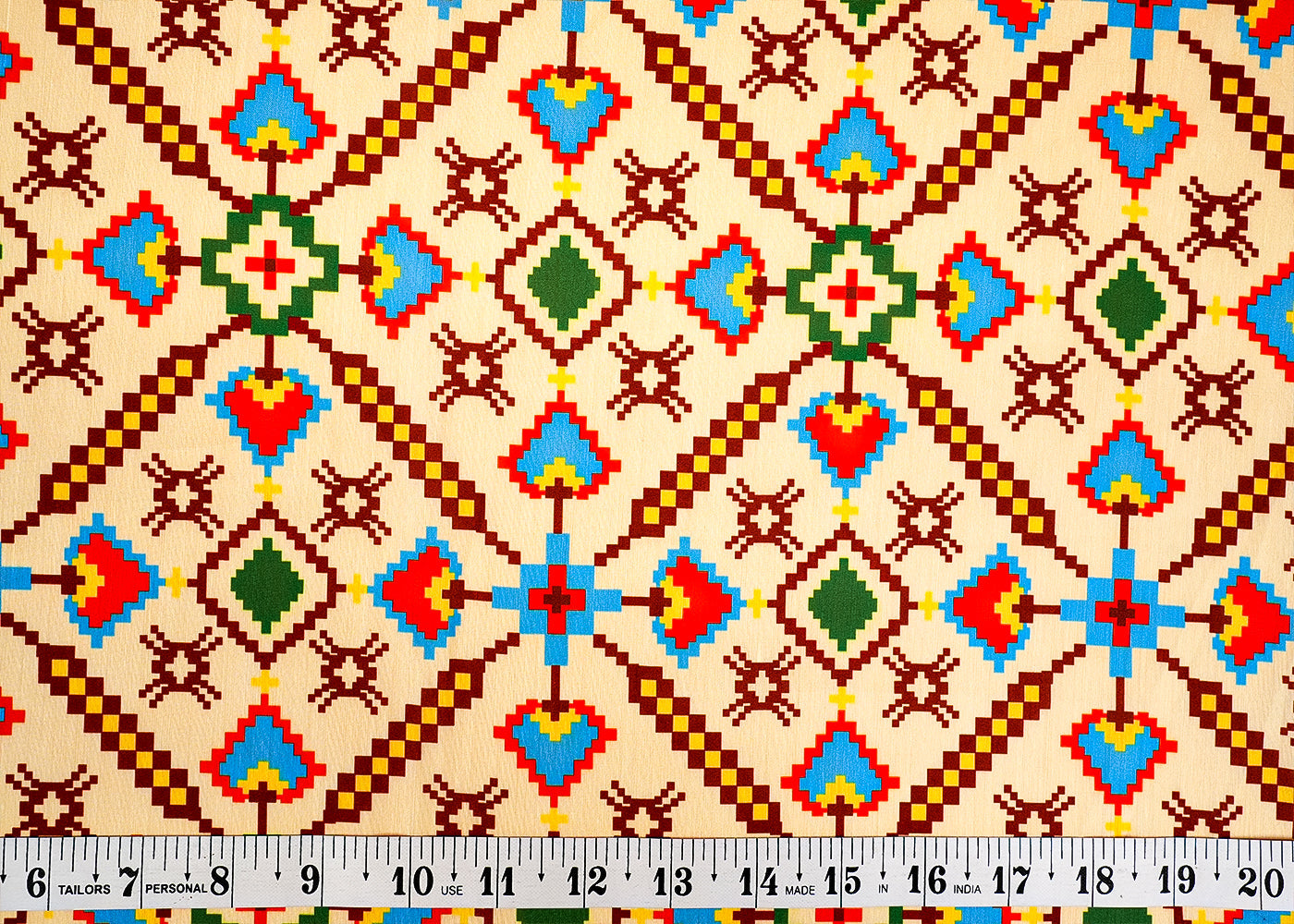 Cream Muslin Fabric with Allover Mosaic Print 14070