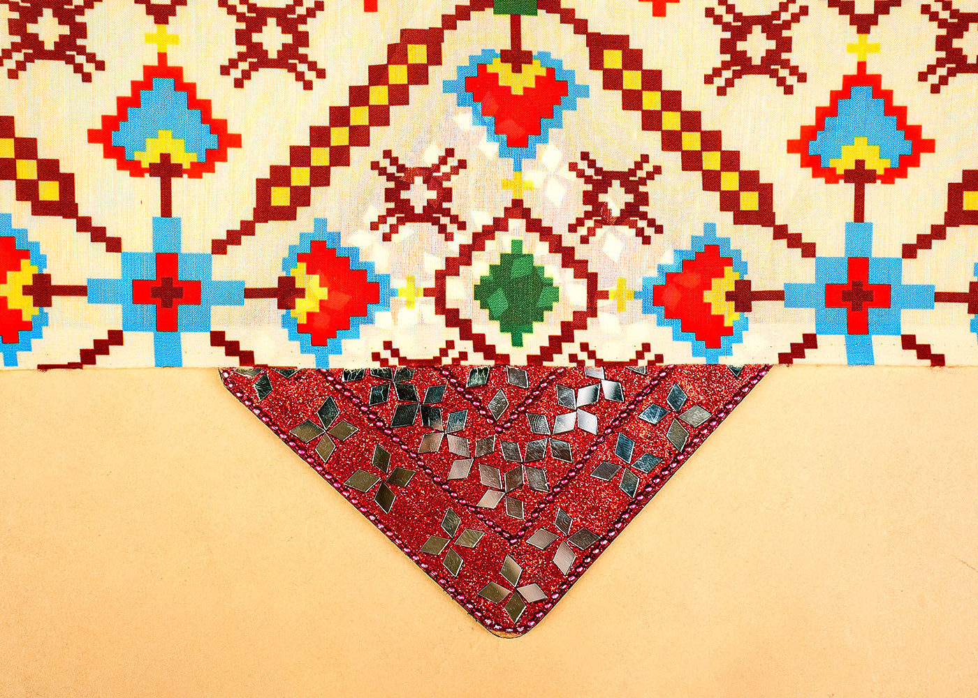 Cream Muslin Fabric with Allover Mosaic Print 14070