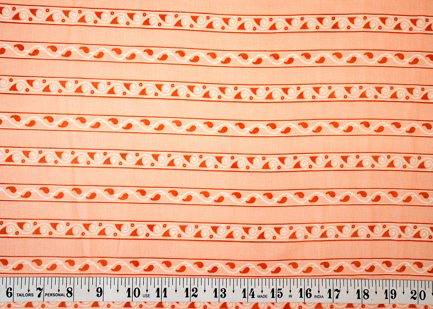 Peach Muslin Fabric with Allover Traditional Print Stripes 14071