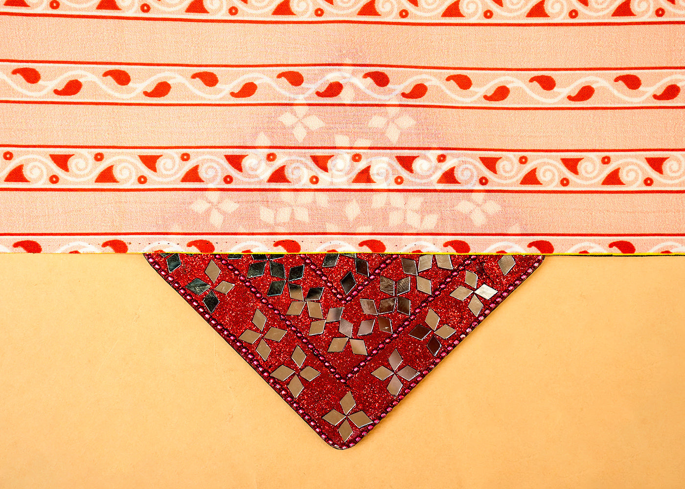 Peach Muslin Fabric with Allover Traditional Print Stripes 14071