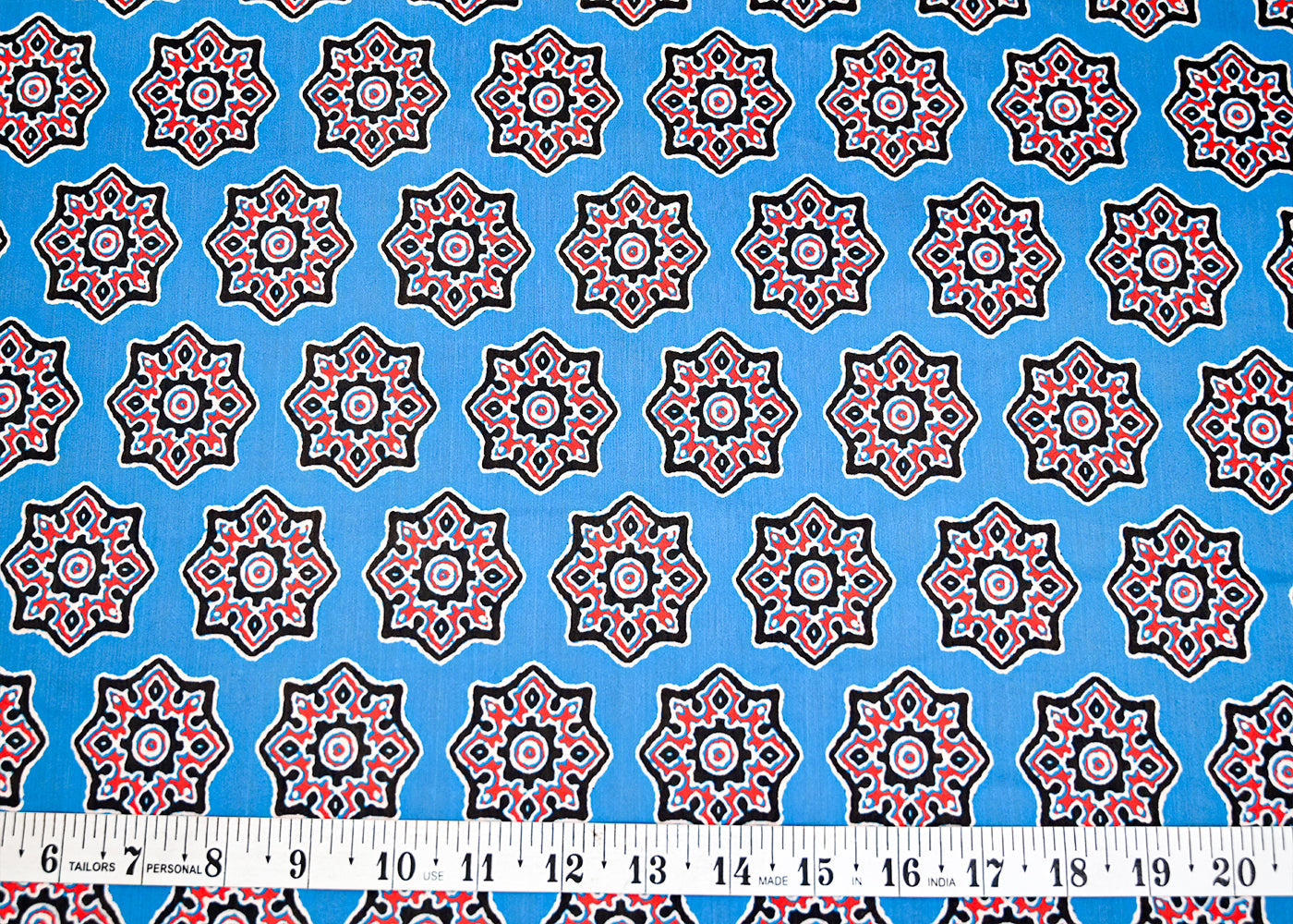 Blue Muslin Fabric with Allover Traditional Motifs 14072