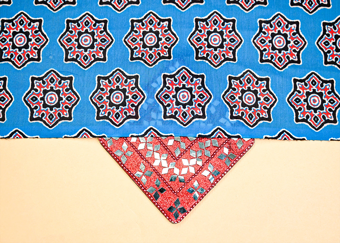 Blue Muslin Fabric with Allover Traditional Motifs 14072