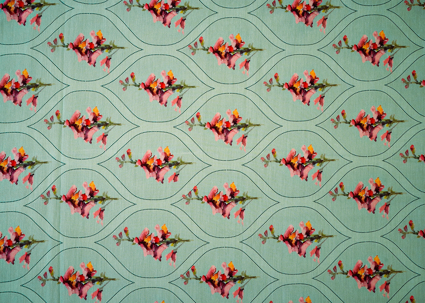 Sky Blue Viscose Cotton Silk Fabric with Allover Traditional Jaal Pattern and Abstract Flowers 14076