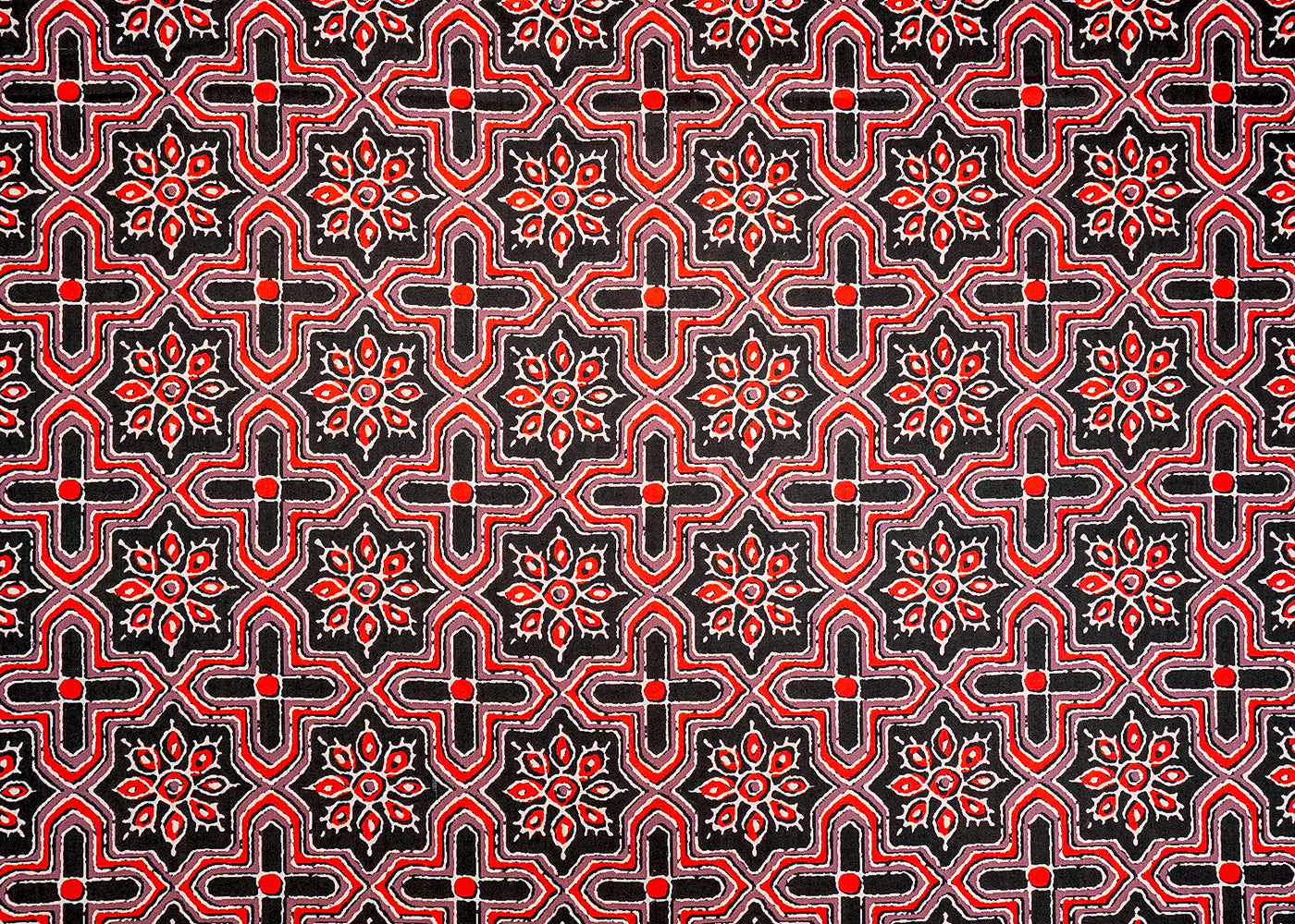 Black Muslin Fabric with Allover Traditional Print 14077