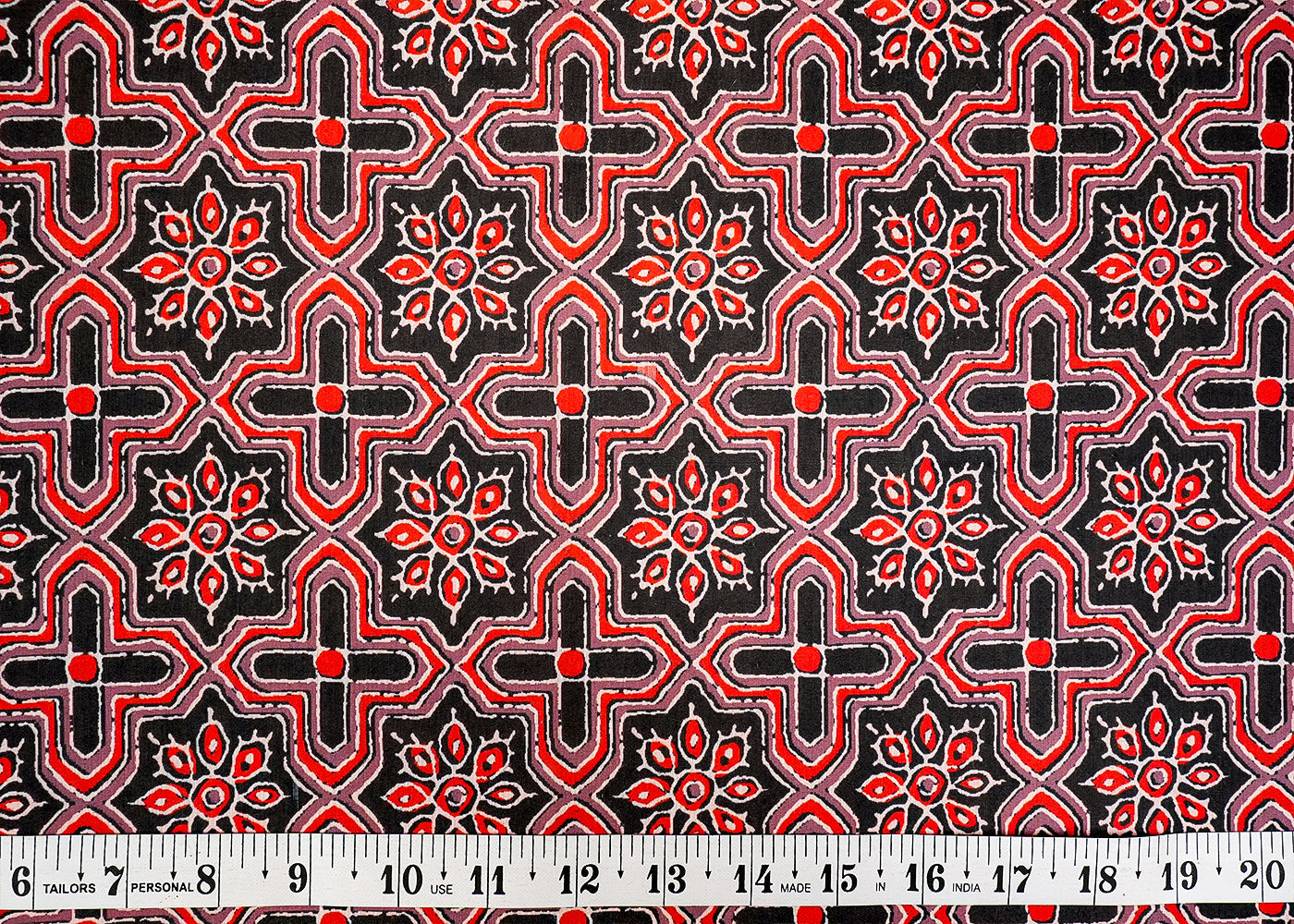 Black Muslin Fabric with Allover Traditional Print 14077